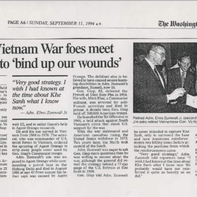 The Washington Times: September 1994 Edition: Retired Vietnam foes meet in Hanoi to 'bind up our wounds'